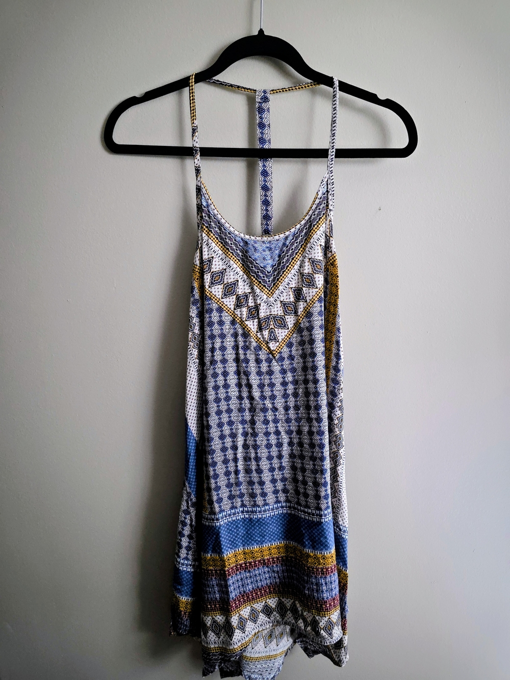 Boho Print Tank Dress in Blue and Mustard